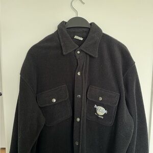 Vintage Hard Rock Cafe Black Fleece Shirt Jacket with Chest Pockets